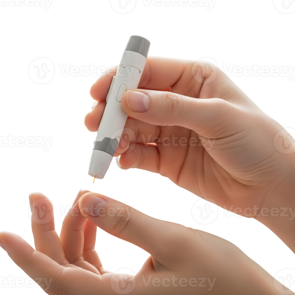 A person is using a lancing device to their finger png