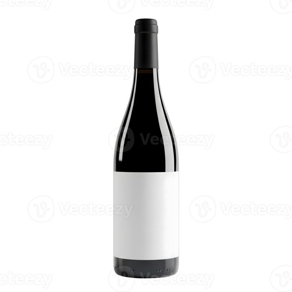 A sleek bottle of red wine with a blank white label, elegantly isolated on transparent background for product mockups png