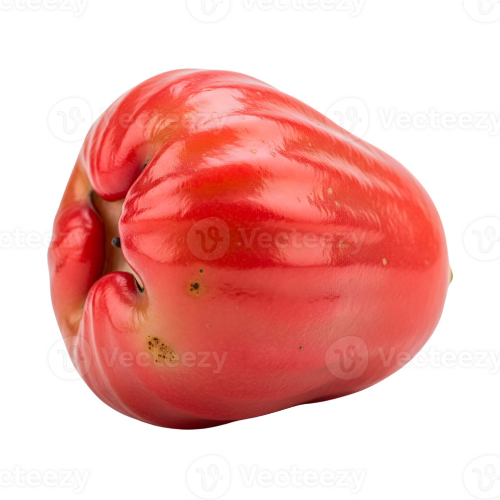 A vibrant closeup of a ripe red rose apple, showcasing its tropical freshness and sweet, juicy appeal isolated on transparent background png