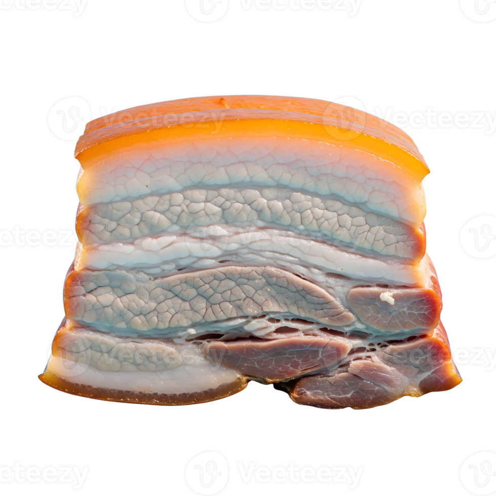 A thick cut of raw pork belly is isolated on transparent background png