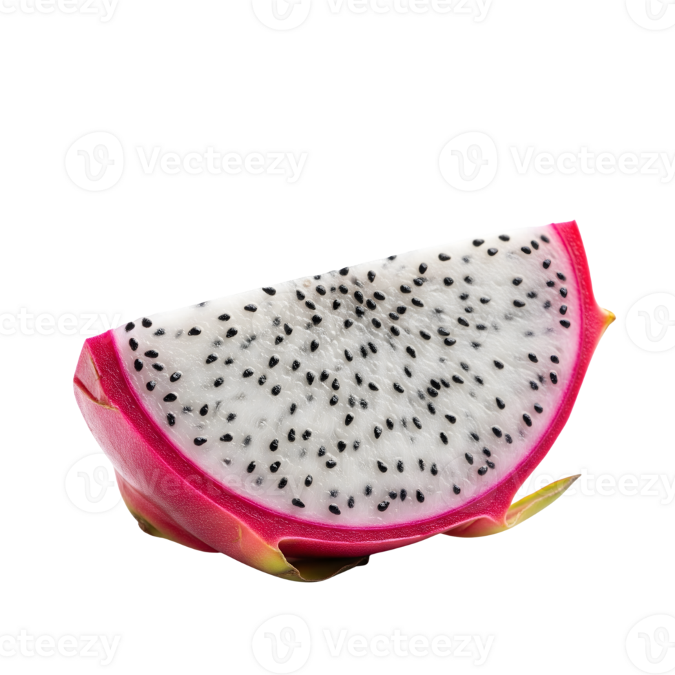 A vibrant slice of dragon fruit is isolated on transparent background png