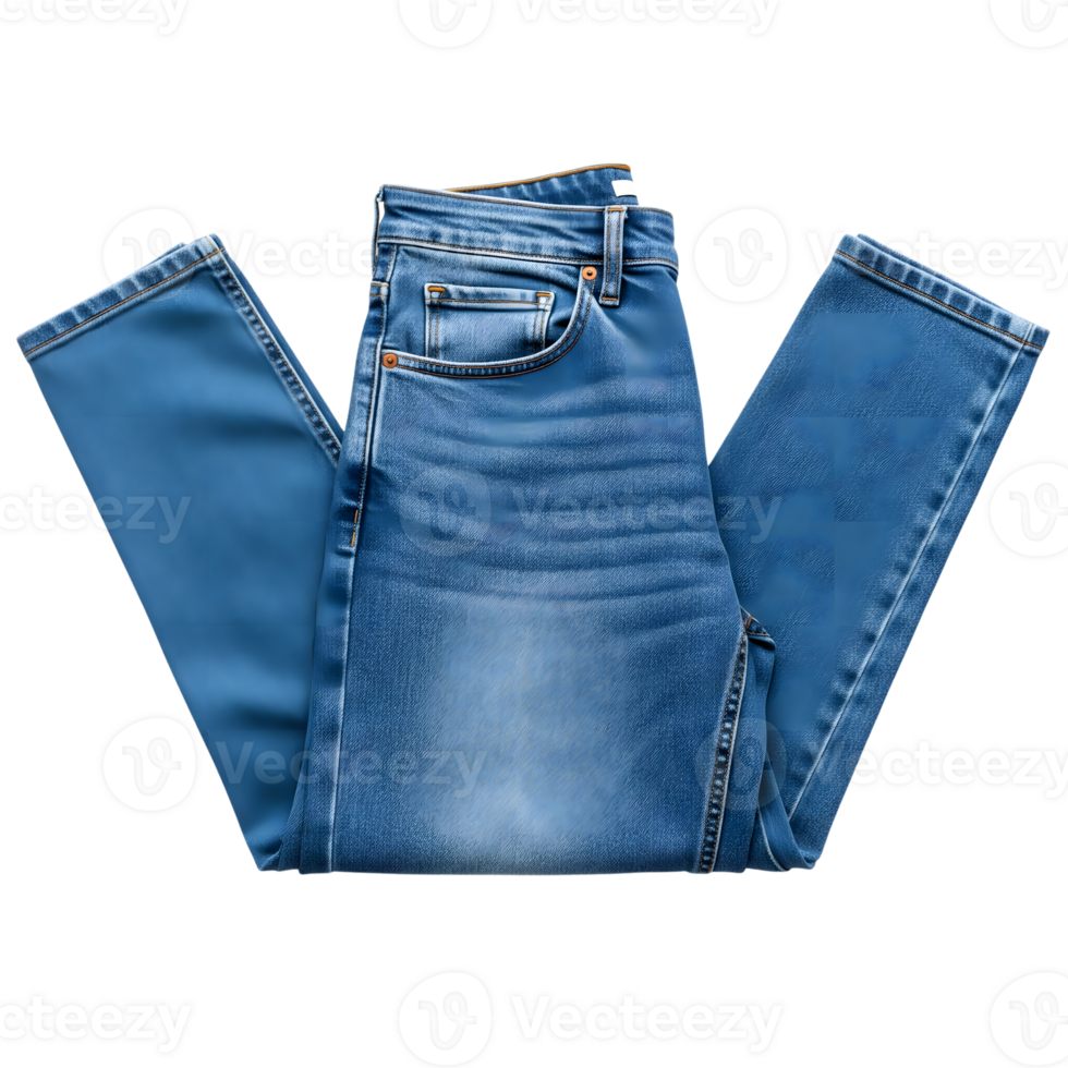 Folded blue denim jeans are isolated on transparent background, showcasing a casual and stylish garment png