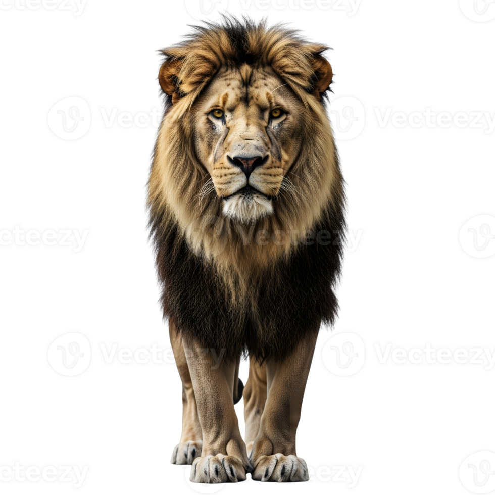 Majestic lion with a full mane stands isolated on transparent background png
