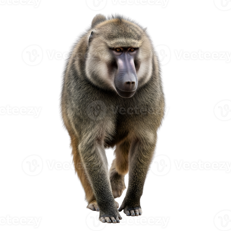 Olive baboon walking isolated on transparent background png