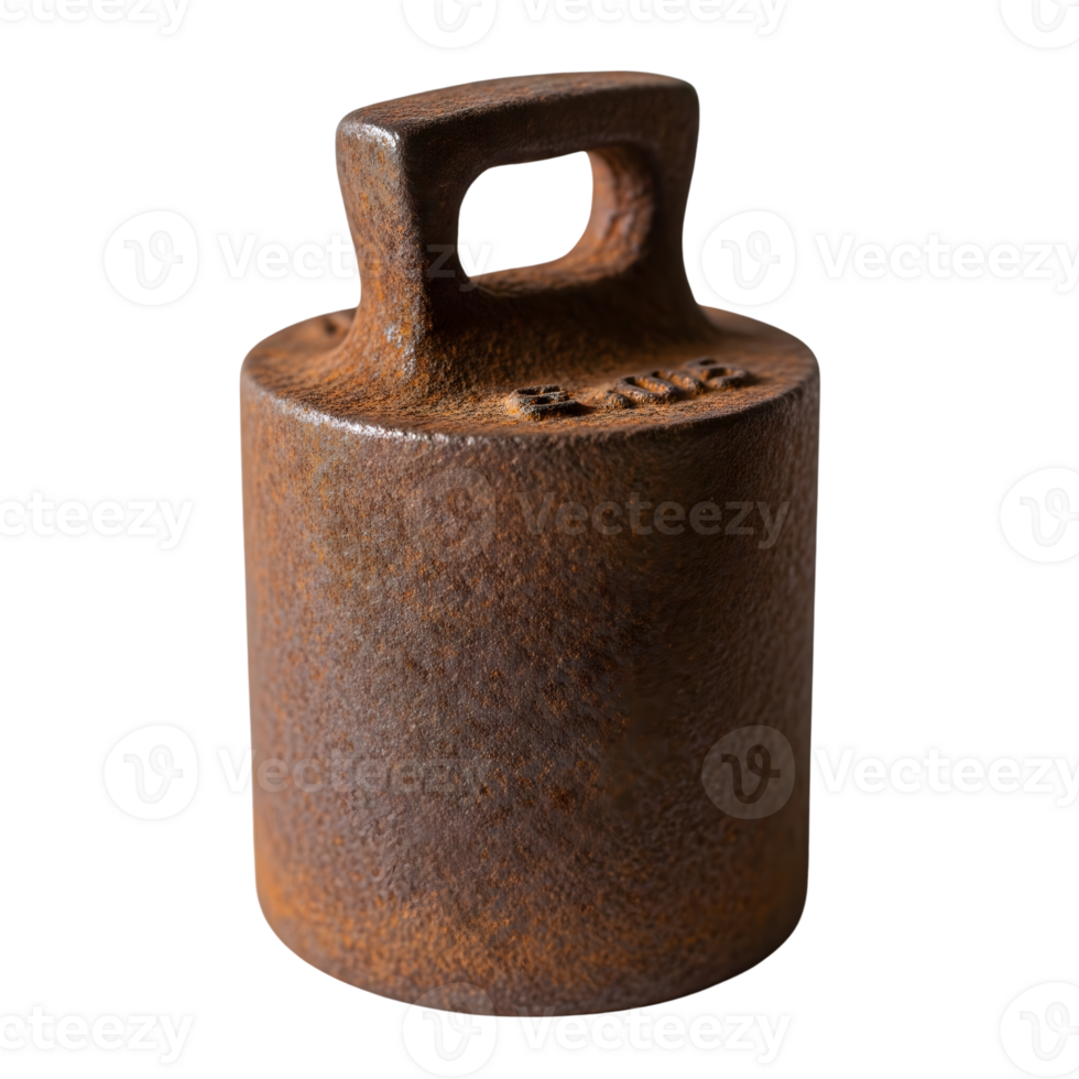 Rusty iron weight with handle isolated on transparent background png