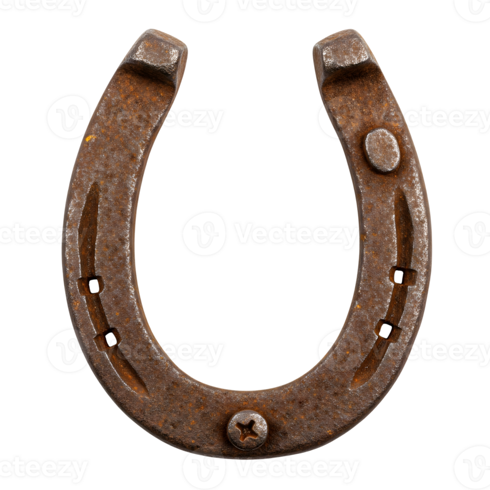 Rusty horseshoe isolated on transparent background symbolizes good luck and protection png