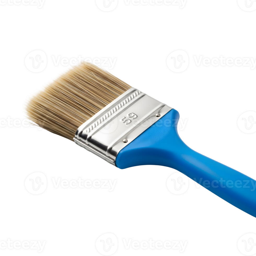 Paint brush with blue handle is isolated on transparent background png