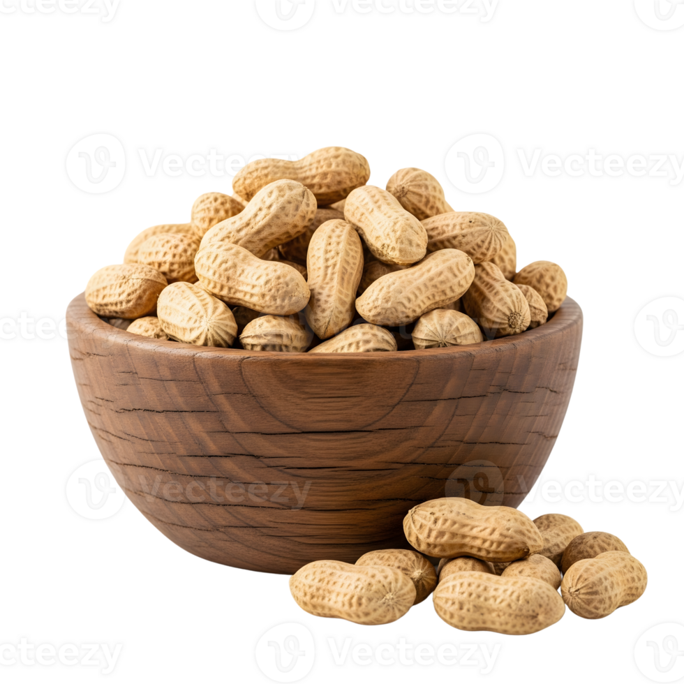 Peanuts in a wooden bowl isolated on transparent background png