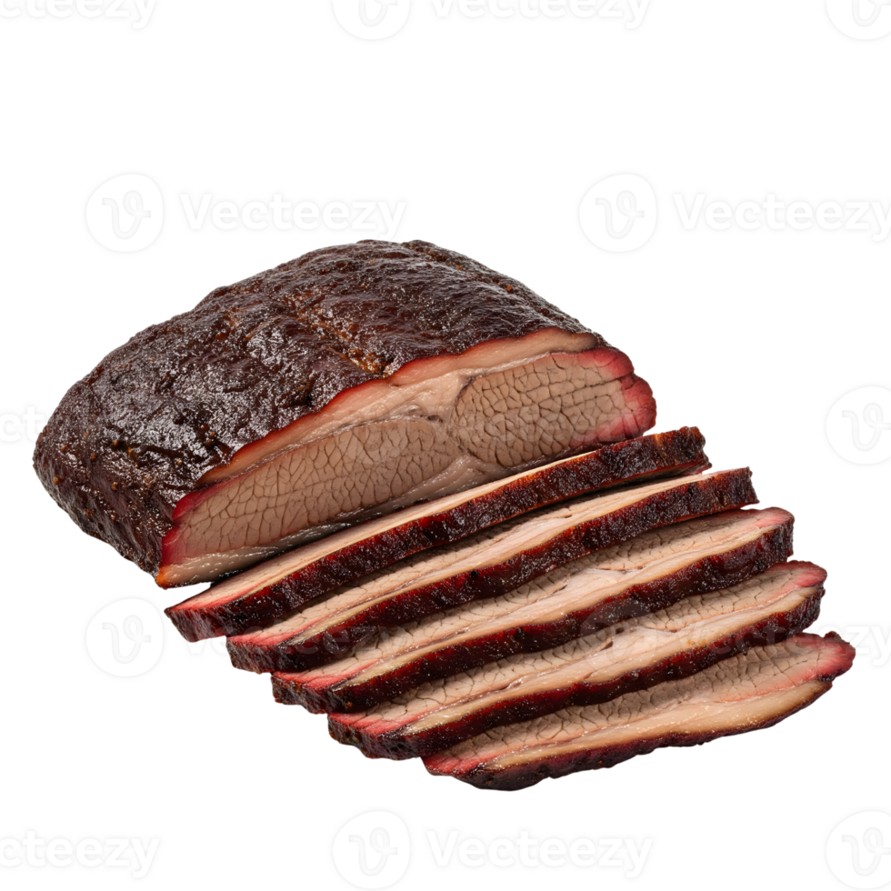 Sliced smoked beef brisket is isolated on transparent background png