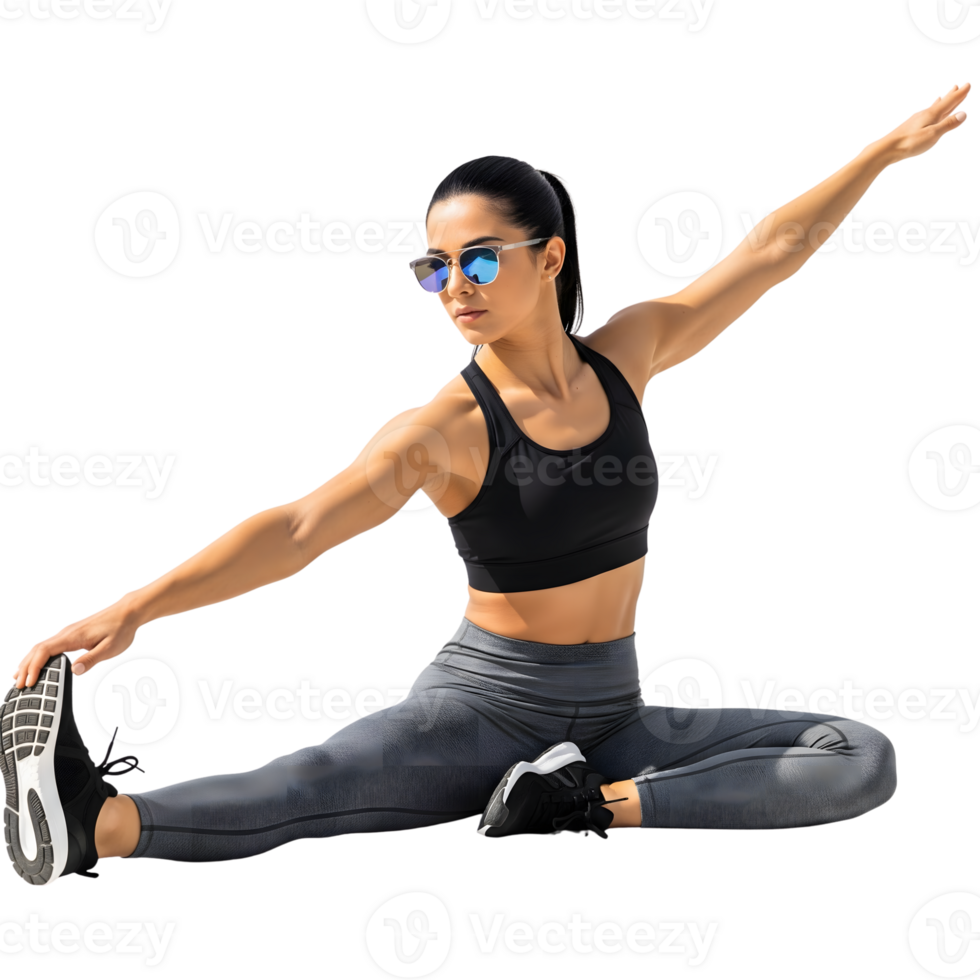 Woman in sportswear stretching isolated on transparent background png