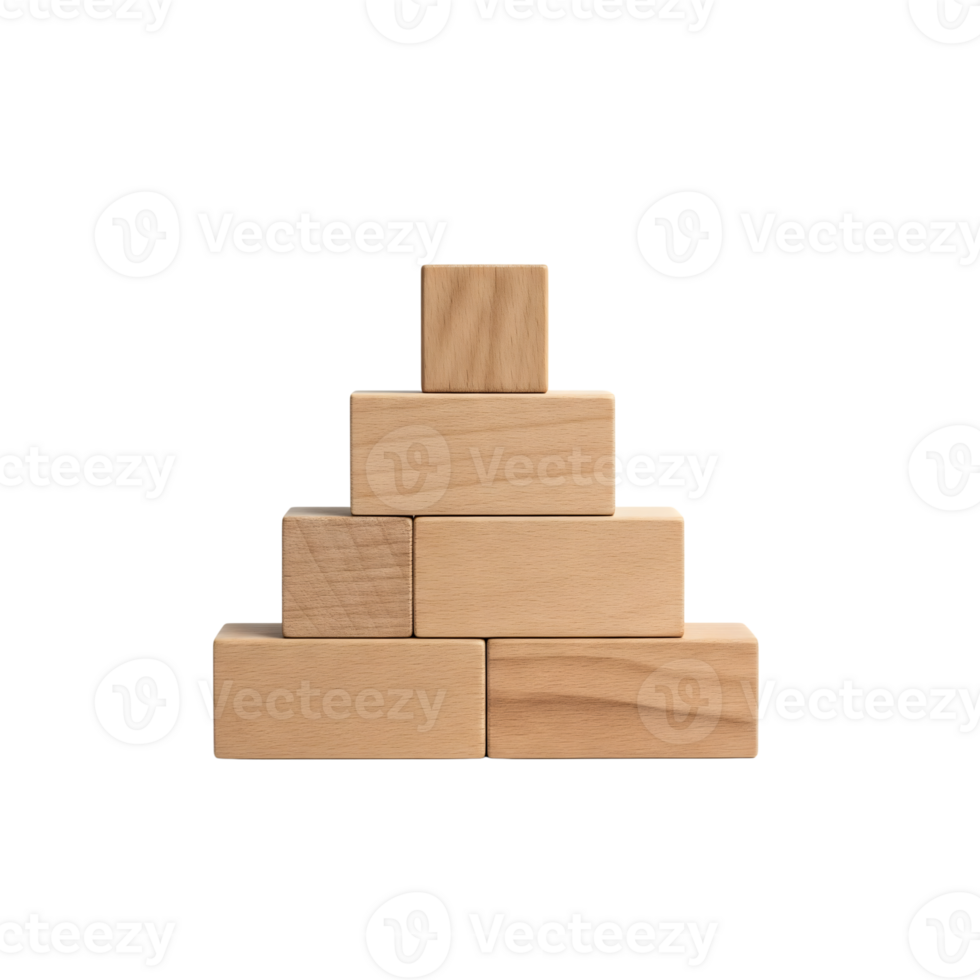 Wooden blocks stacked in a pyramid shape isolated on transparent background png