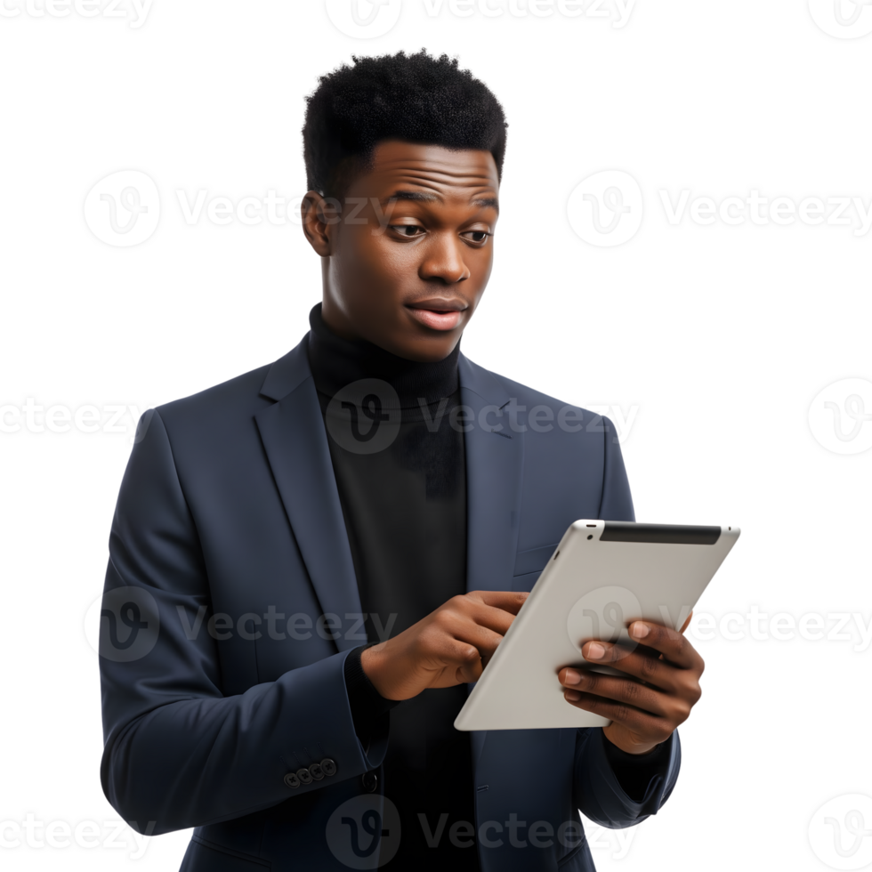 Young african american businessman using a tablet isolated on transparent background png
