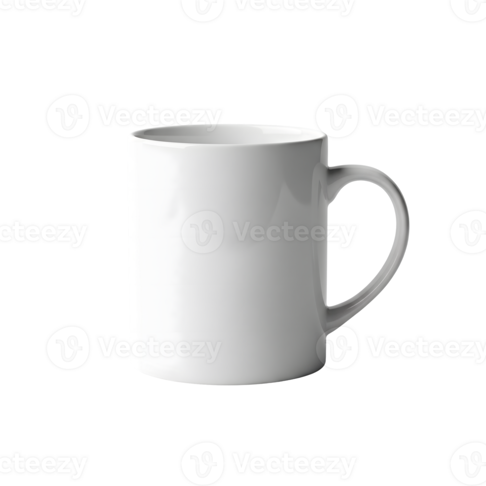 A clean white ceramic mug with a simple design, isolated on transparent background png