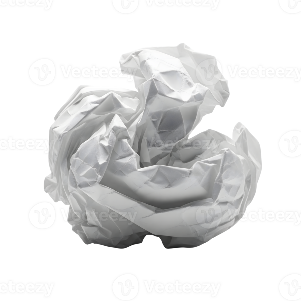 A crumpled white paper ball, symbolizing discarded ideas and creative frustration isolated on transparent background png