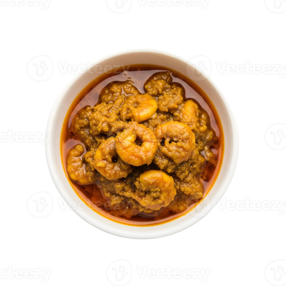 A bowl of delicious shrimp curry isolated on transparent background, a popular indian dish with rich flavors and spices png