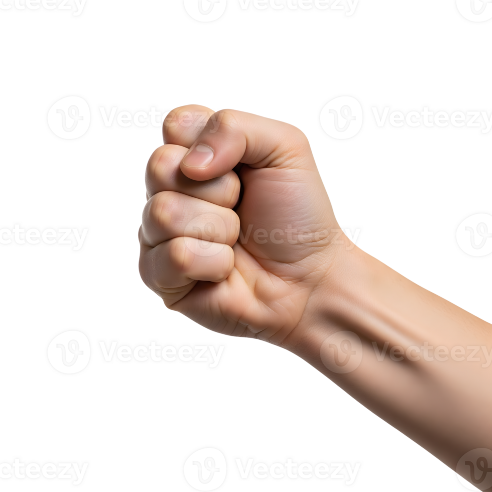 A clenched fist isolated on transparent background shows a symbol of resistance, determination, and unity against a clean backdrop png