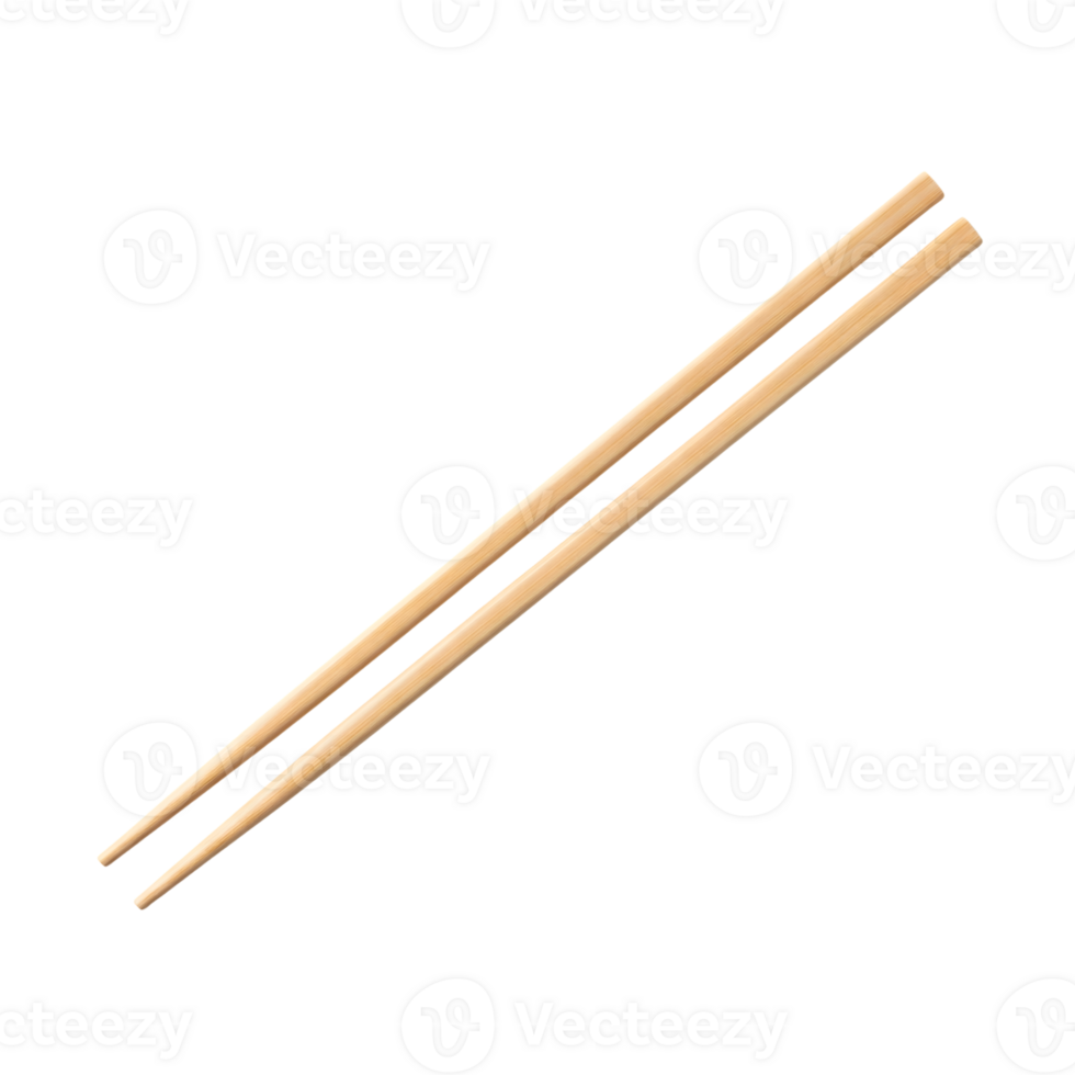 A pair of light brown wooden chopsticks are lying parallel to each other, isolated on transparent background png