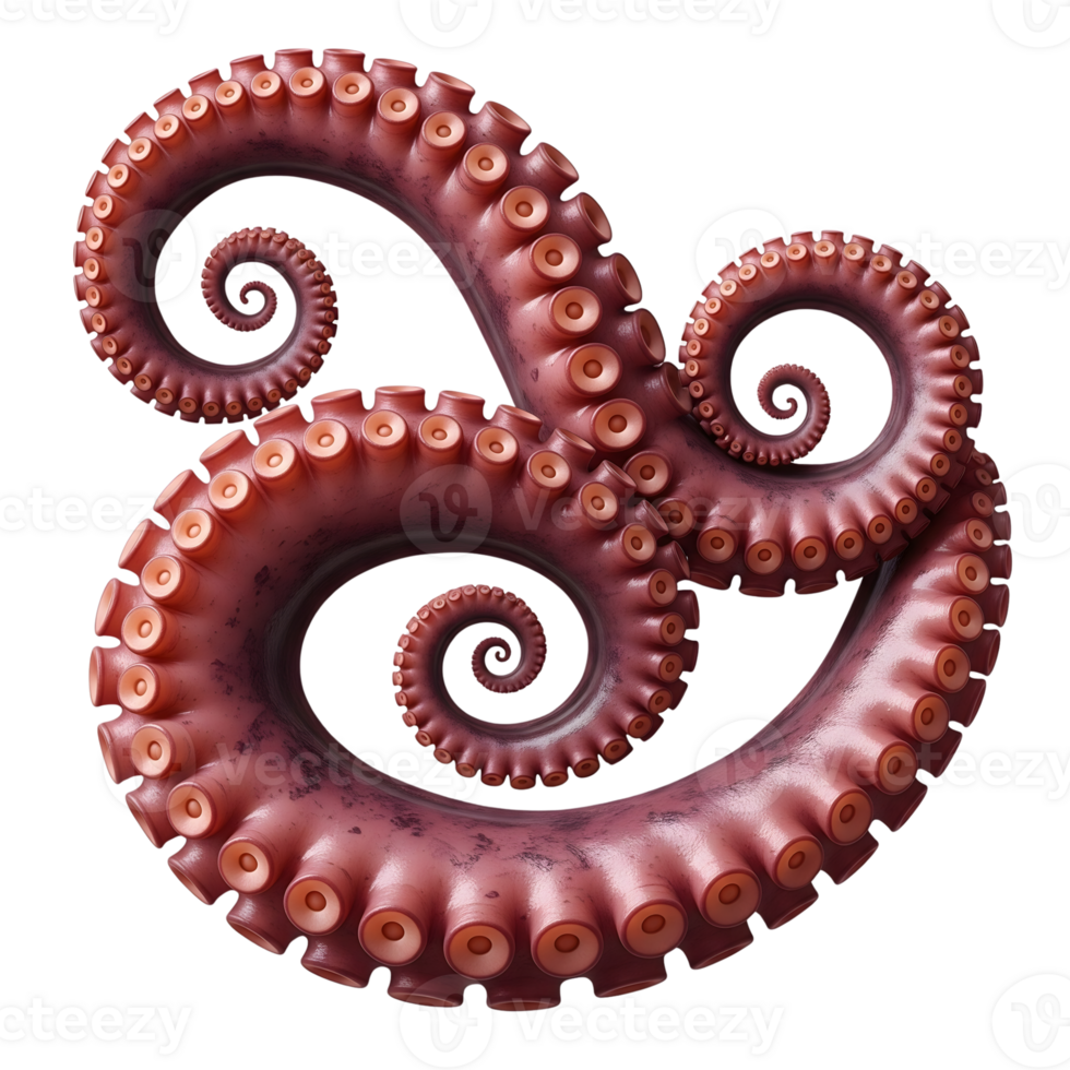 A mesmerizing display of octopus tentacles, isolated on transparent background, showcasing their intricate spirals and captivating texture in detail png