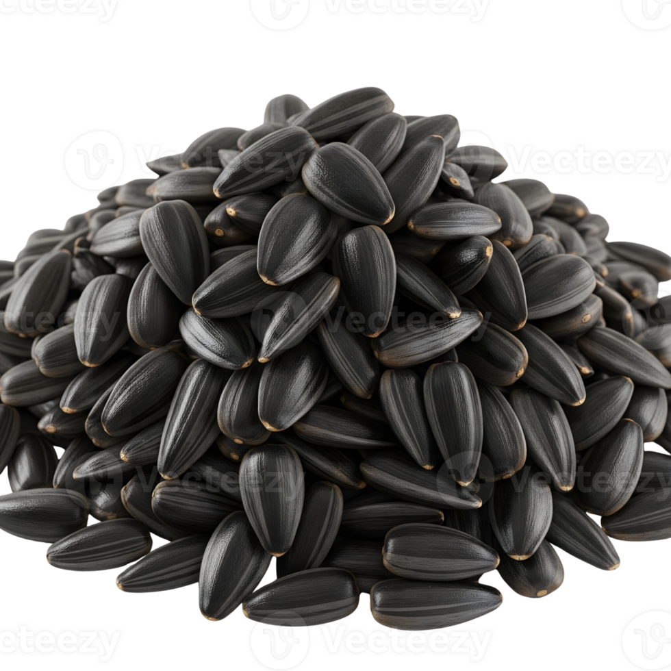 A mound of black sunflower seeds isolated on transparent background creates a visually appealing and nutritious image png