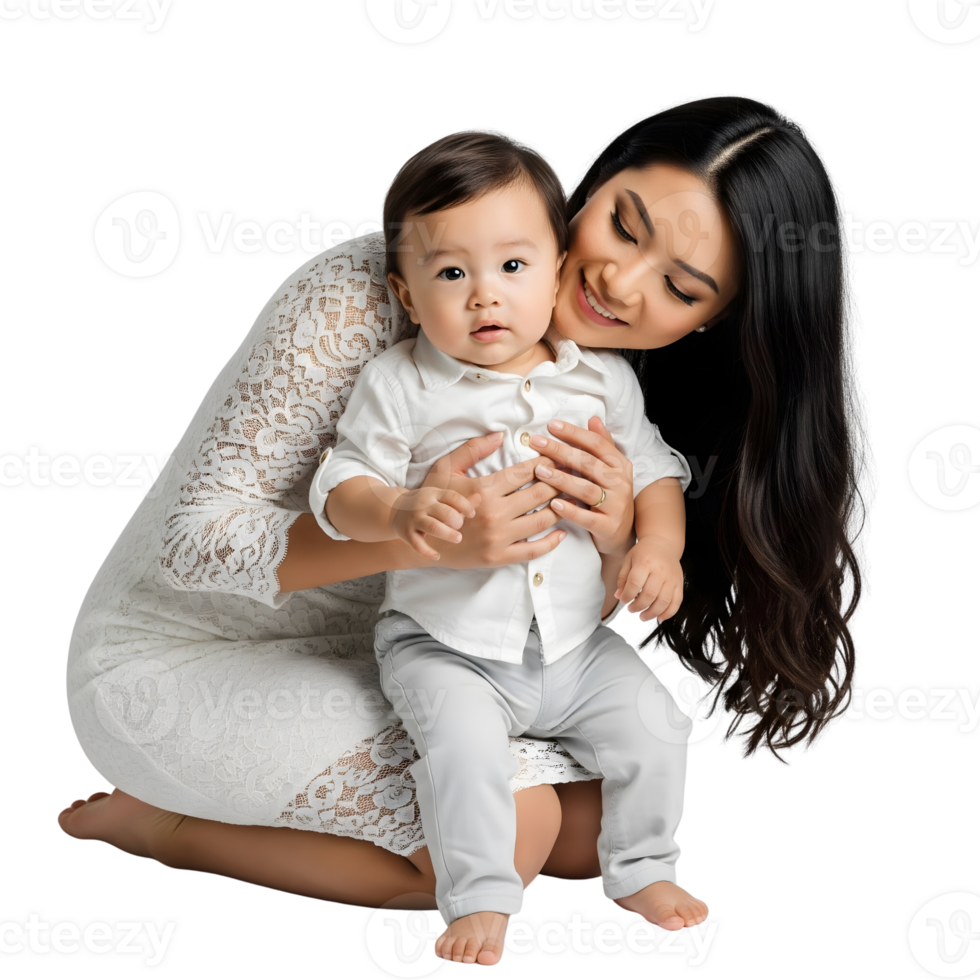 A loving mother hugging her adorable baby isolated on transparent background png