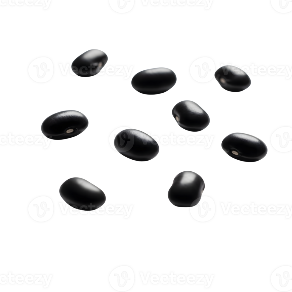 A scattering of black beans, isolated on transparent background, showcases their natural texture and nutritional value in a minimalist composition png