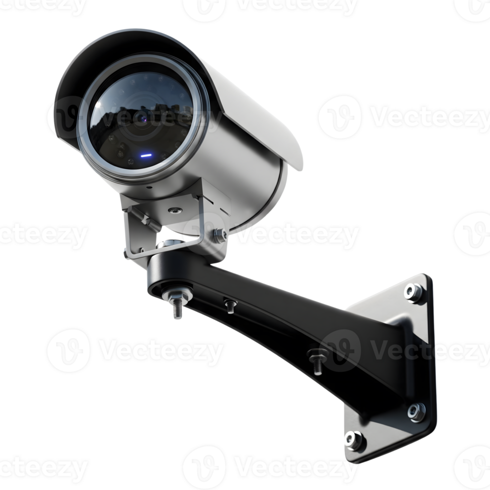 A security camera mounted on a wall isolated on transparent background png