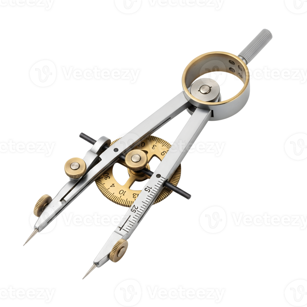 A precise drafting compass, a tool for geometry and technical drawing isolated on transparent background png