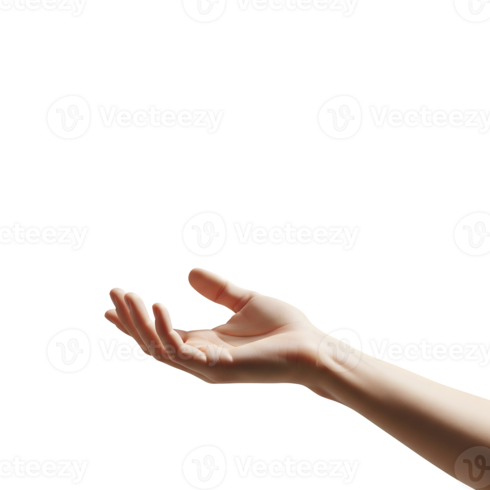 An outstretched hand with an open palm isolated on transparent background, ready to receive png