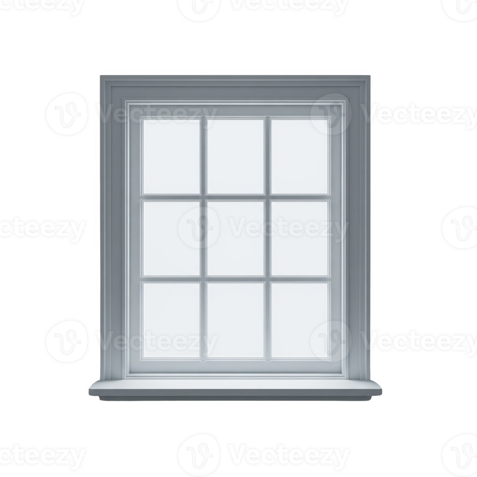 Grey window frame with glass panes isolated on transparent background for home design png