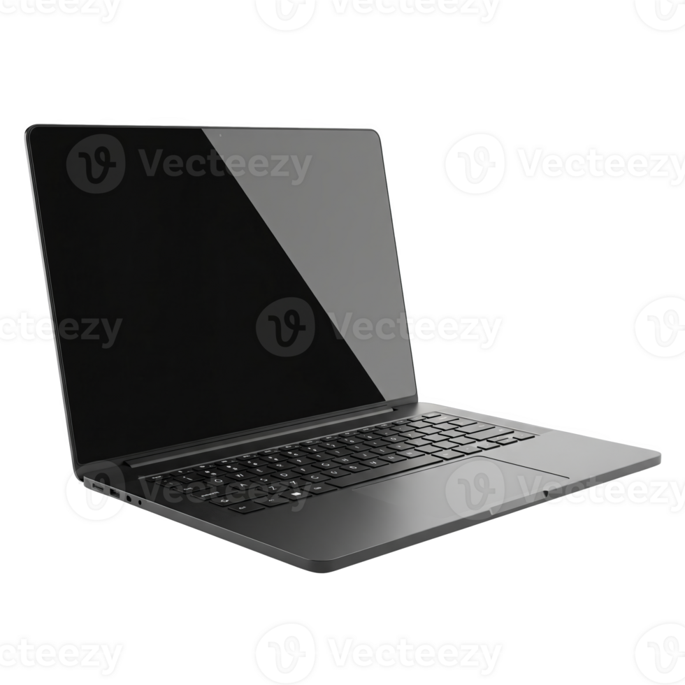 Dark Gray Laptop Computer with Blank Screen Isolated on a Transparent Background notebook png