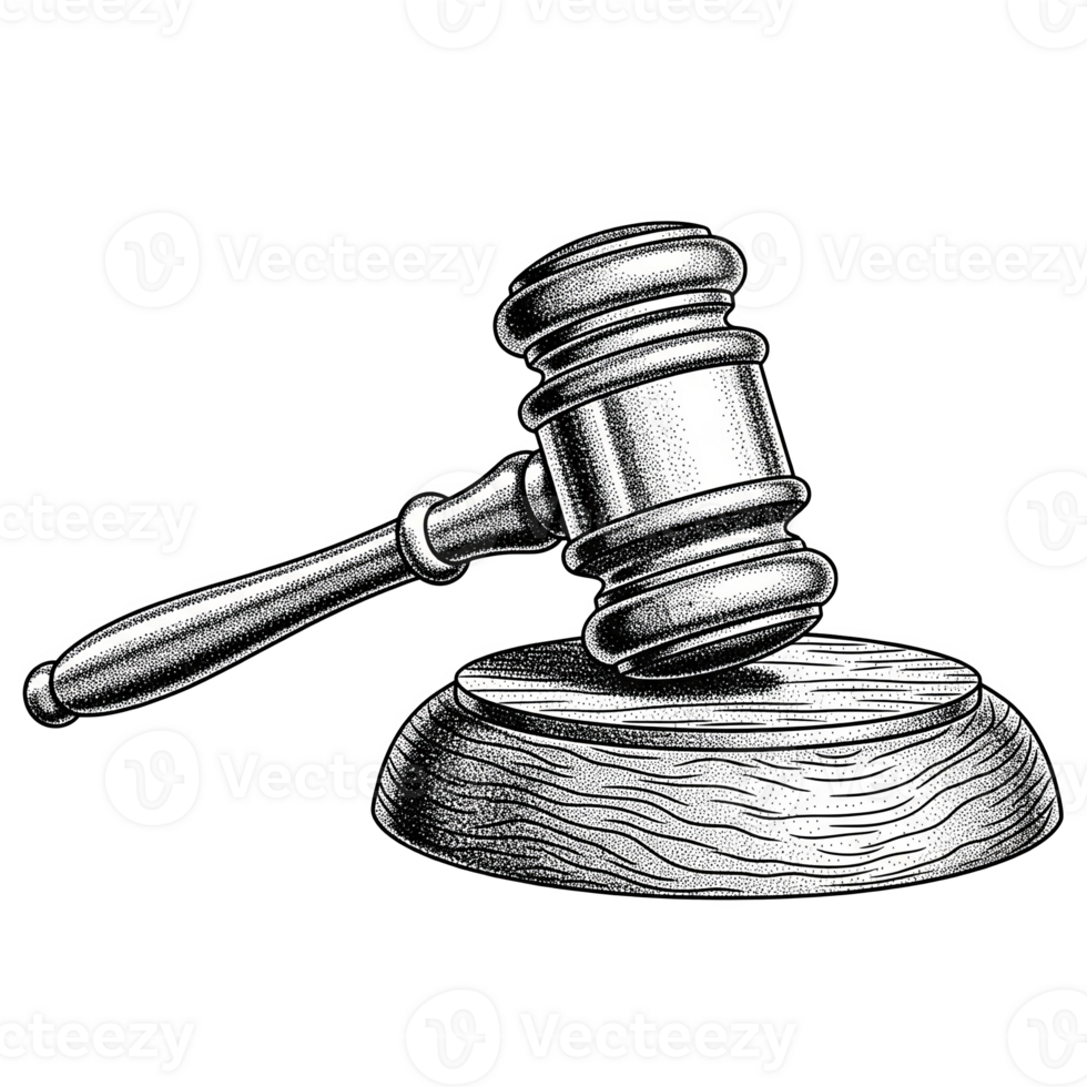 Gavel and Sound Block Grayscale Stipple Illustration isolated on a transparent background judge png
