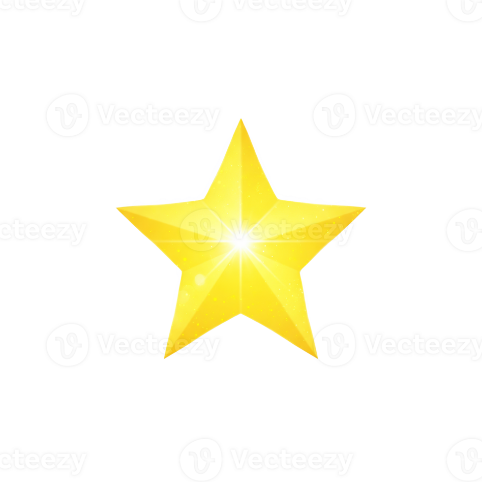 Bright Yellow Five Pointed Star with Glowing Center Isolated on a transparent background yellow star png