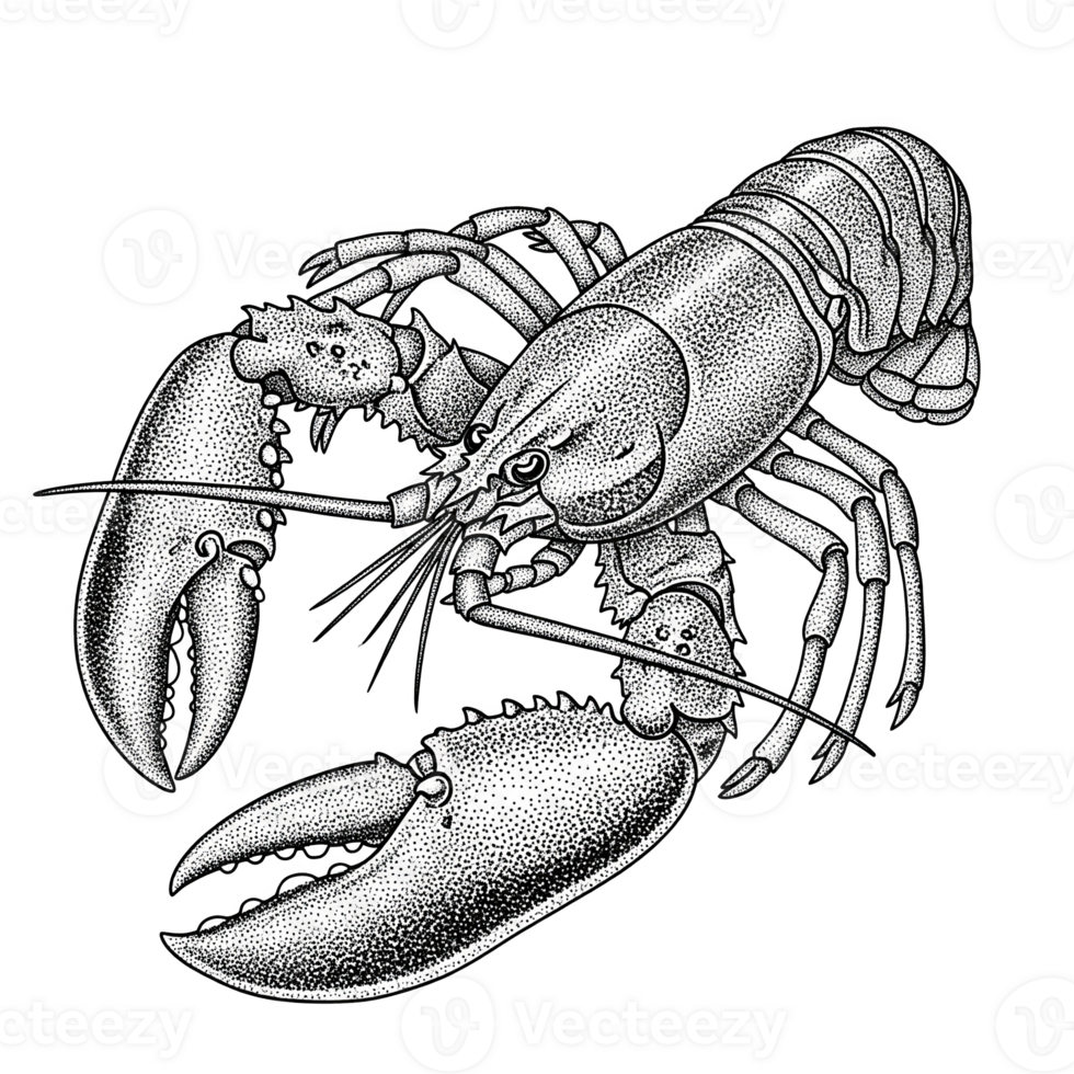 Stippled Illustration of a Large American Lobster Claw Detail Black and White isolated on a transparent background png