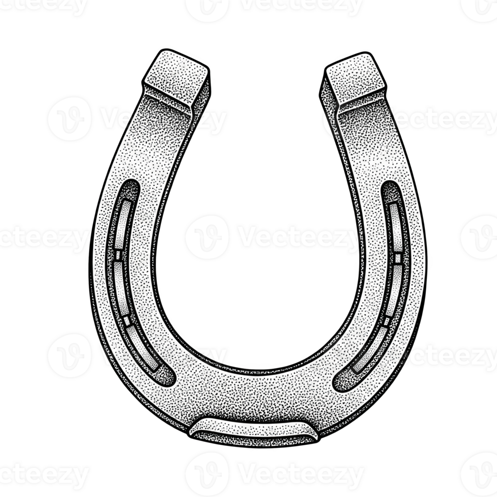 Stippled Illustration of a Silver Horseshoe on a Transparent Background isolated on a transparent background png
