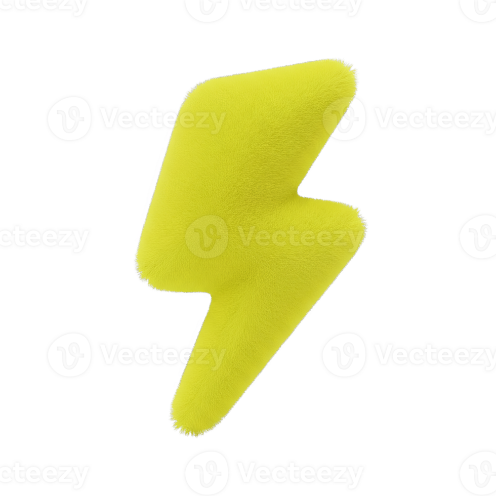 Fluffy Yellow Lightning Bolt Symbol 3 D Render Soft Texture Energy Power Icon Cartoon Style isolated on a transparent background png