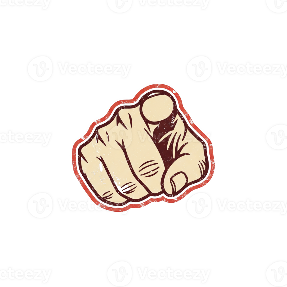 Vintage Style Hand Gesture Pointing Finger Beige Tan Brown Red Green Outline Isolated on a transparent background png