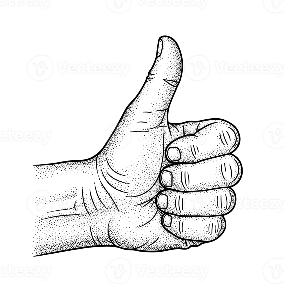 Stylized Hand Giving Thumbs Up Gesture Pink Purple White Dots Black Background isolated on a transparent background png