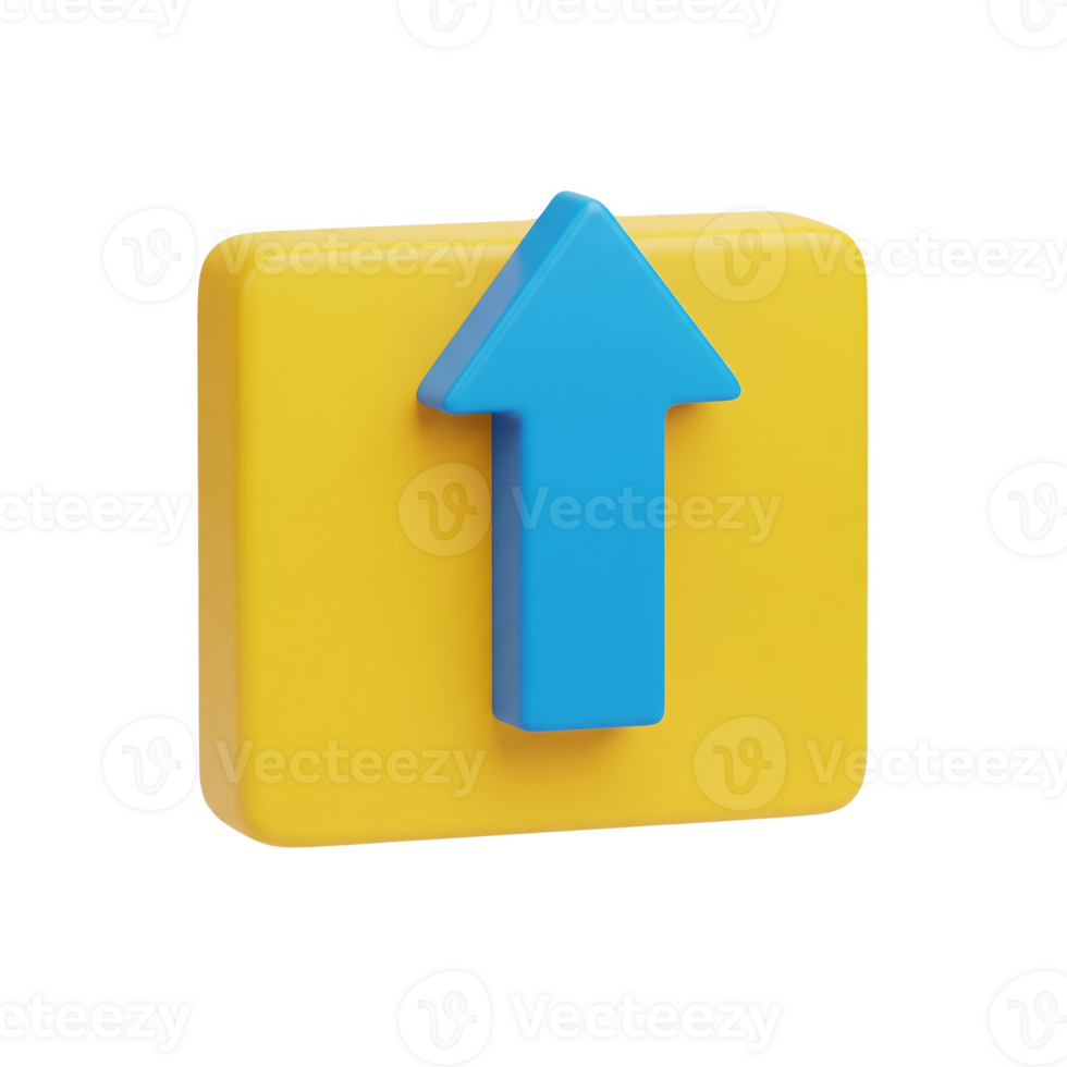 Yellow Square Button with Blue Up Arrow 3 D Render Isolated on a transparent background 3D render png
