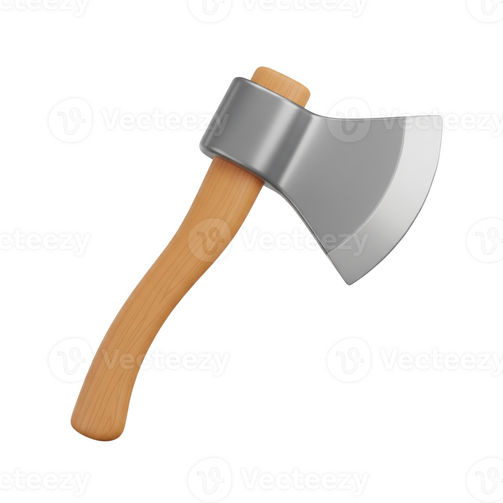 A gleaming axe with a wooden handle, isolated on transparent background png