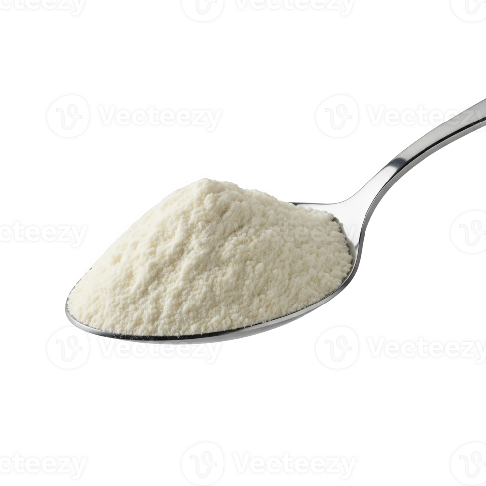A spoonful of fine, white powder, isolated on transparent background png