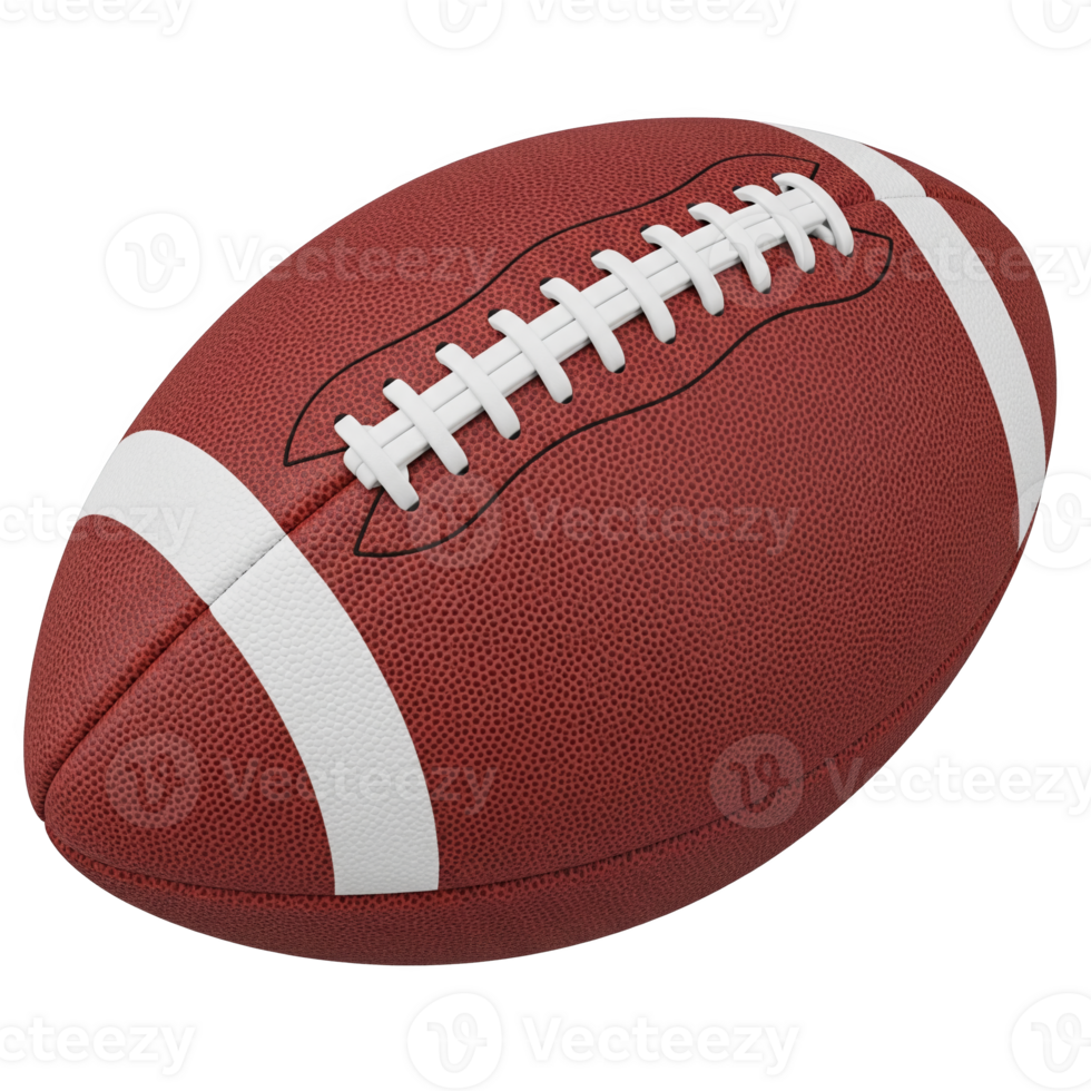 A textured, reddishbrown football with white stripes and laces, isolated on transparent background png