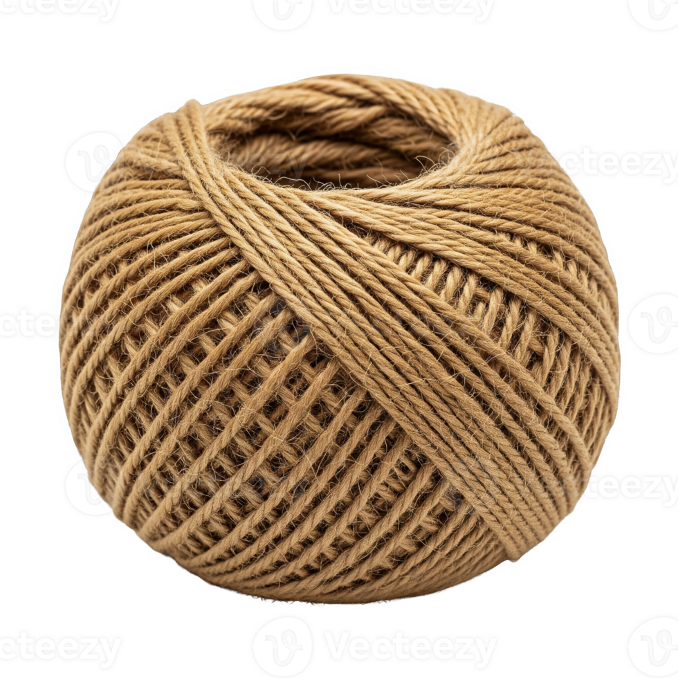 A tightly wound ball of natural brown twine, isolated on transparent background png