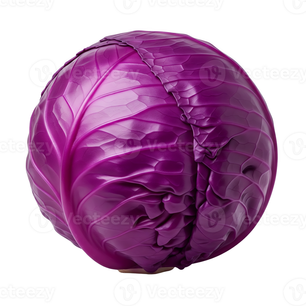A vibrant purple cabbage, its textured leaves tightly wrapped, isolated on transparent background png