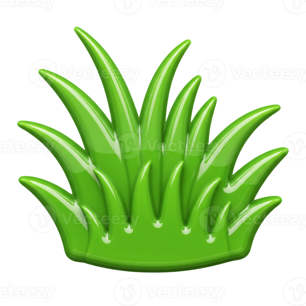 A vibrant green tuft of grass, isolated on transparent background, with a glossy, cartoonish appearance png