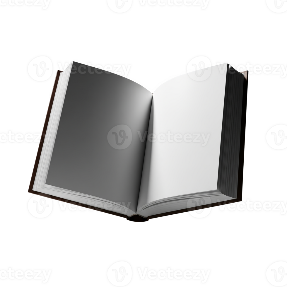 An open book with blank pages, isolated on transparent background, invites the reader to fill its pages with stories and ideas png