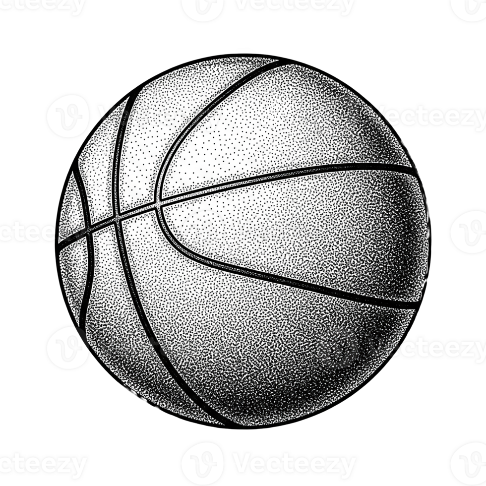 Stippled Black and White Basketball Graphic Illustration Isolated on a transparent background png