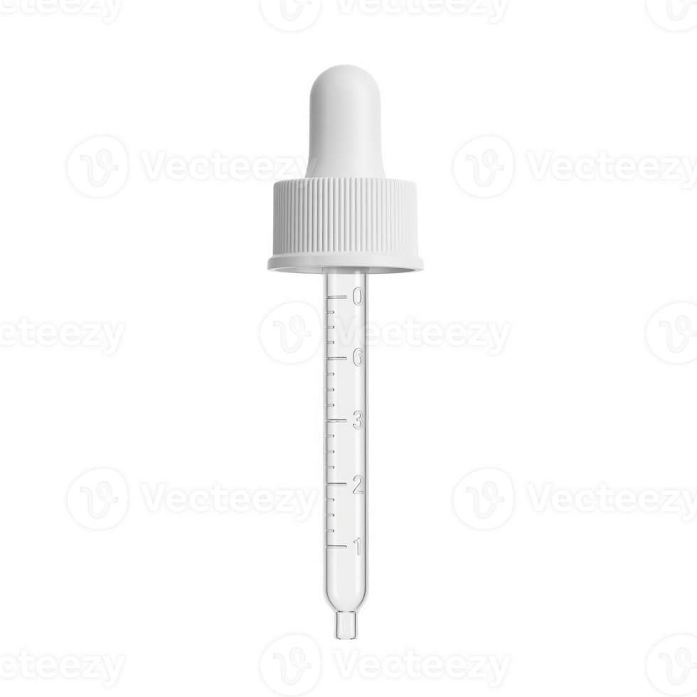 A clear glass dropper with white rubber bulb isolated on transparent background png