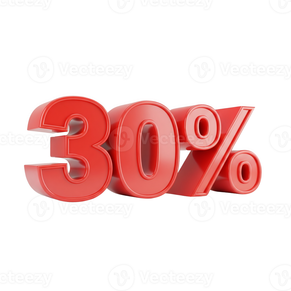 A bold red 30 discount sign, isolated on transparent background png