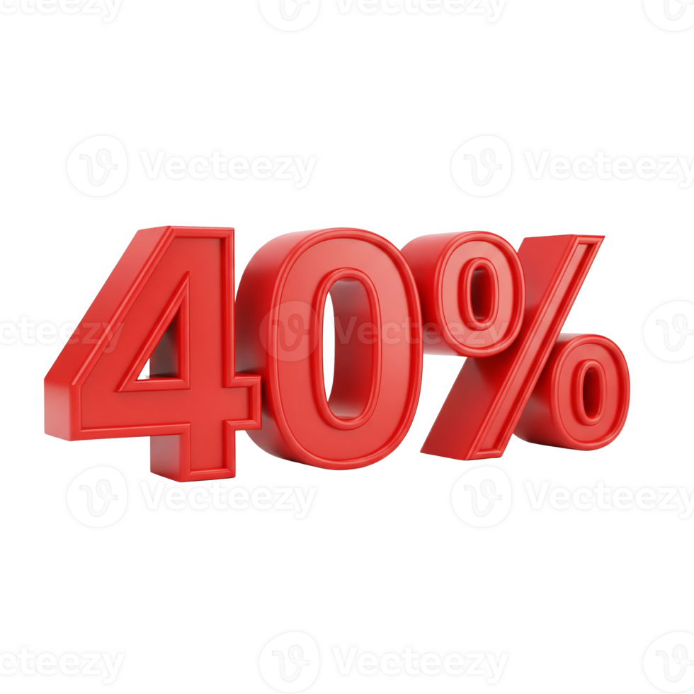 A bold red 40 isolated on transparent background, symbolizing a significant discount or sale png