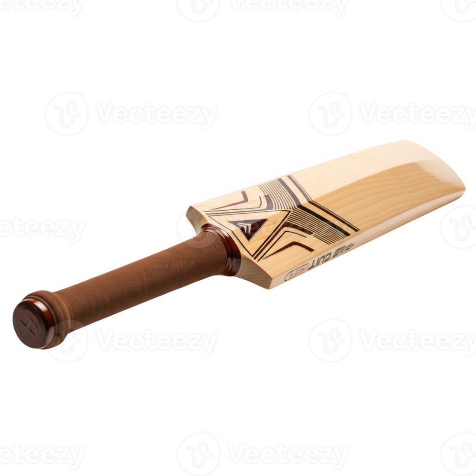 A light wooden cricket bat with a brown handle, isolated on transparent background png